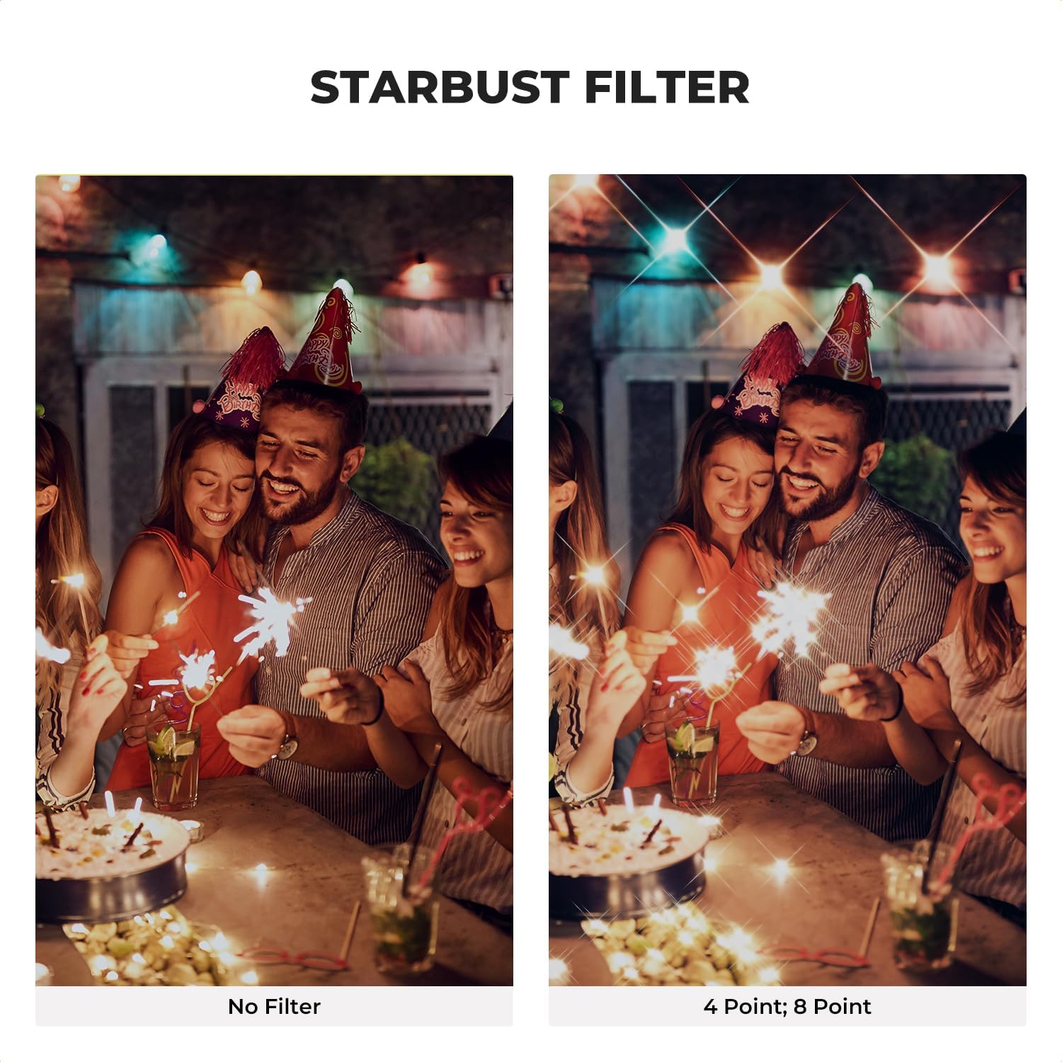 K&F Concept 82mm Variable Star Filter Cross Screen Starburst Filter 4, 8 Points -18 Layer Coating Ultra Slim Optical Glas Camera Lens Filter with 3 Cleaning Cloth - Image 3