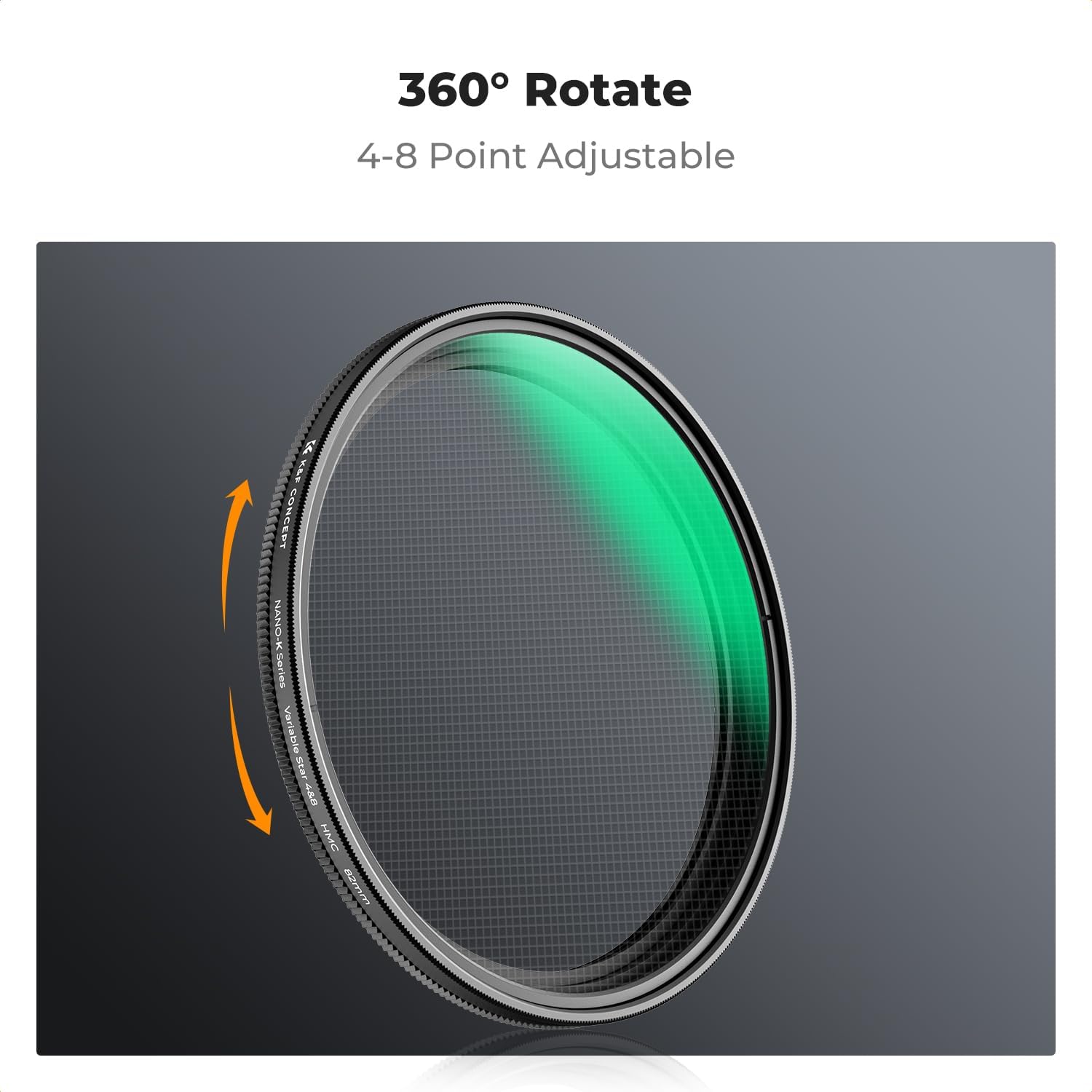 K&F Concept 82mm Variable Star Filter Cross Screen Starburst Filter 4, 8 Points -18 Layer Coating Ultra Slim Optical Glas Camera Lens Filter with 3 Cleaning Cloth - Image 4