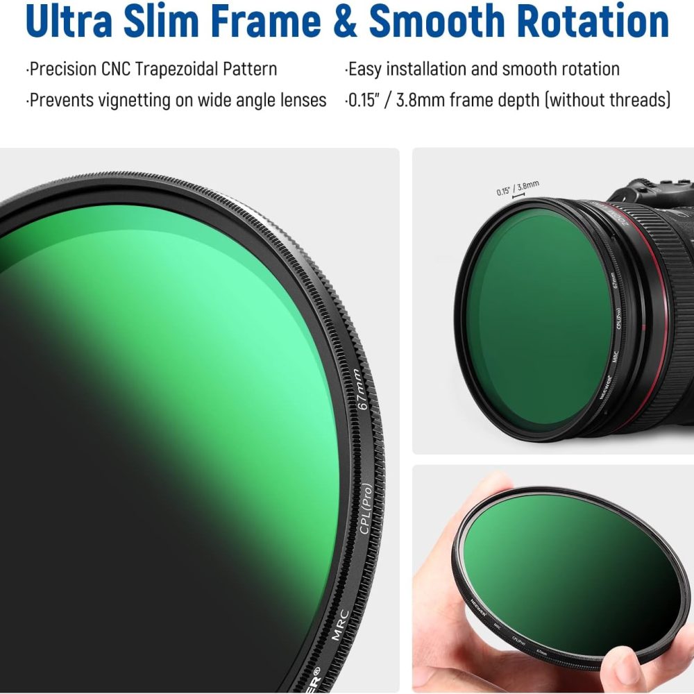 Neewer 67mm Polarizing Filter 30 Layer Multi Resistant Nano Coatings Circular Polarising Filter(CPL) Reduce Glare/Enhance Contrast/Ultra Slim/Reduces Reflection/HD Optical Glass Polarizer Filter - Image 6