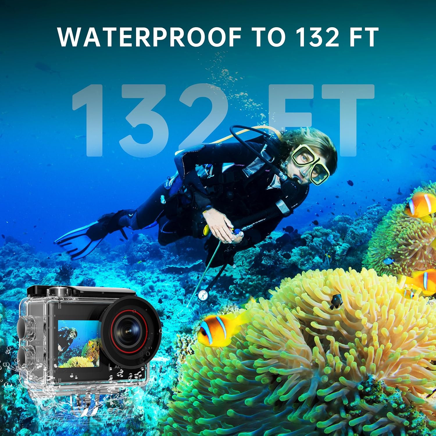 ODDV 4K60FPS 30MP Action Camera with Front LCD and Touch Rear Screens, Underwater Camera with 64GB Memory Card, 132FT Waterproof Camera, EIS, 5X Zoom, WiFi Remote Control (Black) - Image 4